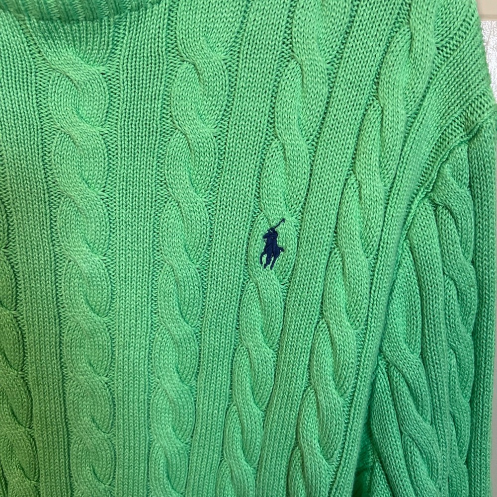 Polo Ralph Lauren Womens Cable Knit Crewneck Sweater Green Preppy XL